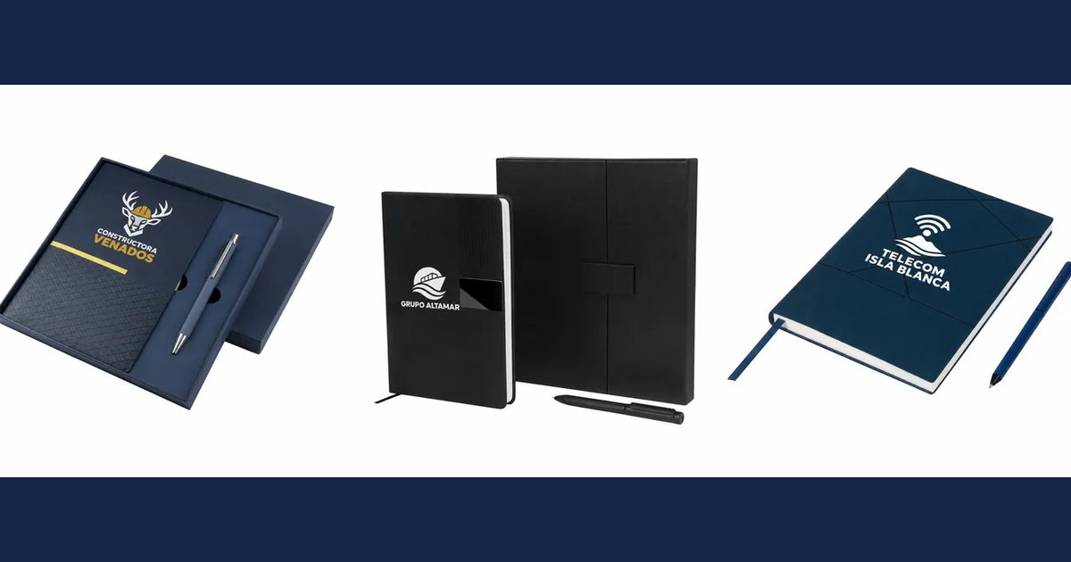 Regalos de fin de año para empresas: libretas y sets ejecutivos con logo