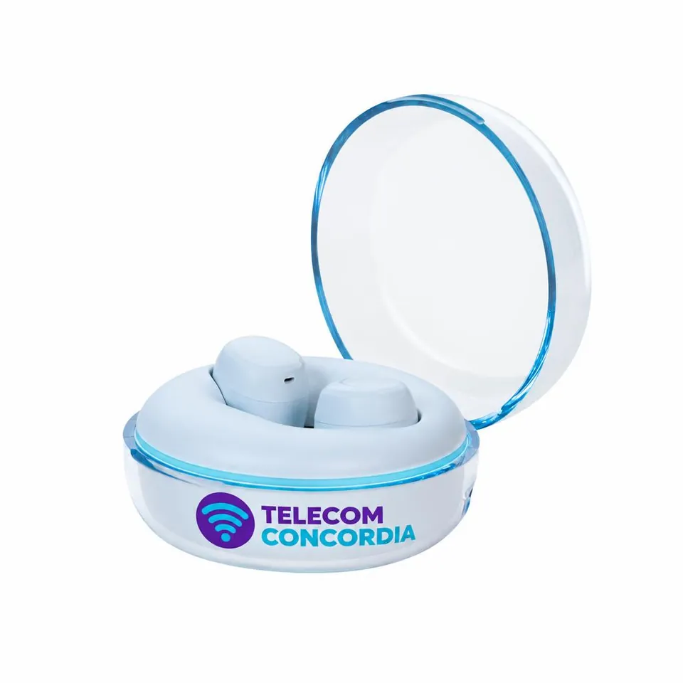 Audífonos TWS Estuche Circular con logo de ejemplo