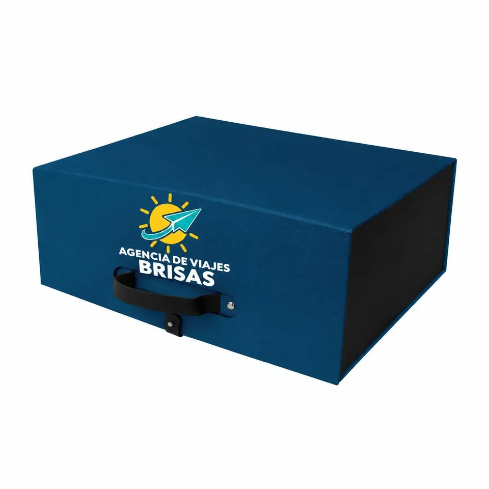 Caja Regalo Premium con Asa de Cuero con logo de ejemplo