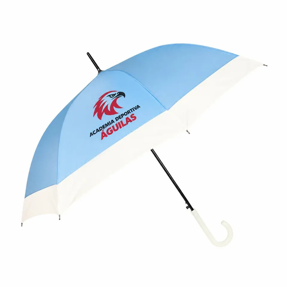 Paraguas Largo Bicolor Azul y Blanco con logo de ejemplo