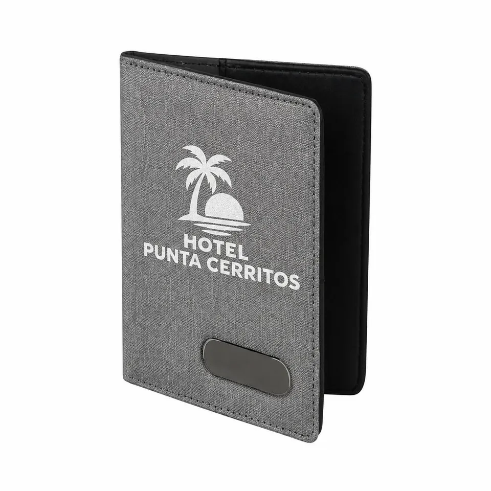 Porta Pasaporte Teacapán con logo de ejemplo