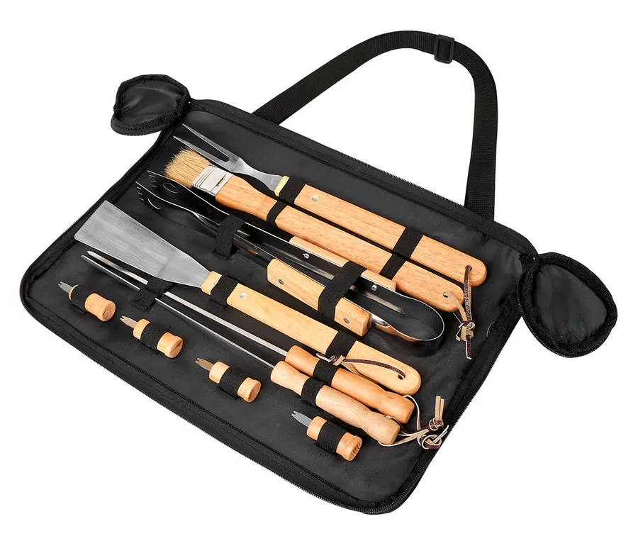 Kit Parrilla 9 Piezas Mango Madera