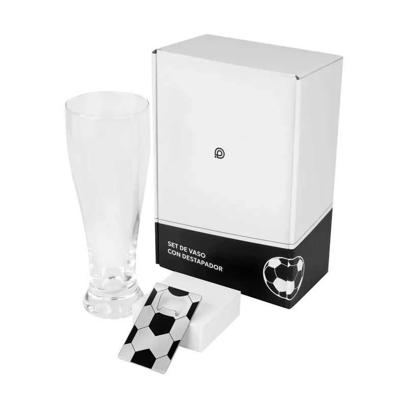 Set de Vaso y Destapador Soccer Blanco con