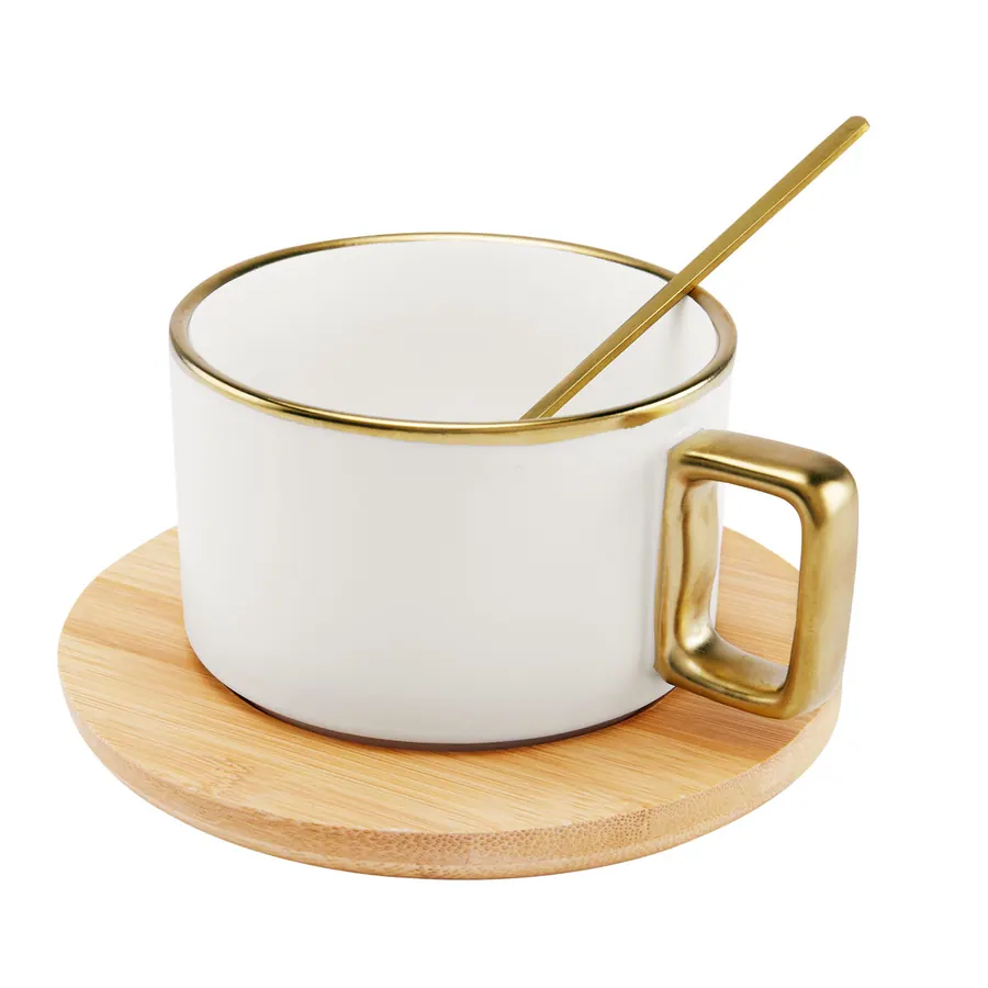 Taza Cerámica Luxury Set Platillo Bambú