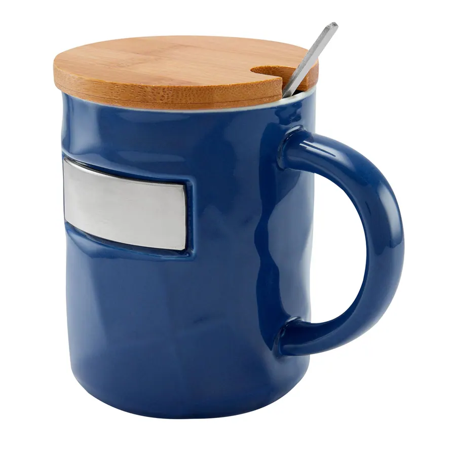 Taza Cerámica Tapa Bambú con Cuchara